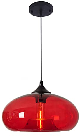 S-Cevada 28cm Bunt Glas Lampenschirm Hängelampe, Industrie Vintage Pendelleuchte E27 Loft Bar Deckenleuchte Pendellampe Für Küche Schlafzimmer Wohnzimmer Kronleuchter (Rot)