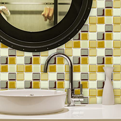 Stickers Cuisine Mosaïque Jaune Credence Adhesive Pour Cuisine Pvc Carrelage Adhesif Mural Étanche Salle De Bains Stickers Muraux Stickers Carrelage15 Pièces(10X10cm)