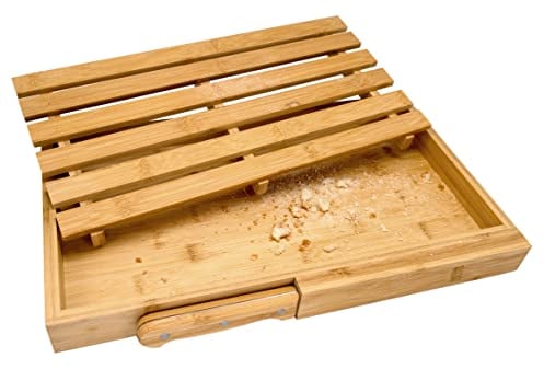 NERTHUS FIH 939 Tagliere per pane in legno di bambù con coltello in legno di bambù, coltello in acciaio inox, griglia di base rimovibile