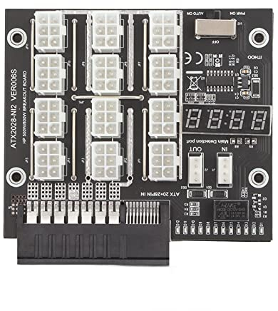 Entatial Mining-Breakout-Board, 12 Port Mining-GPU-Breakout-Board Flash-LED 12-V-Power-Modul für 1400 W 1600-W-Netzteil für GPU für