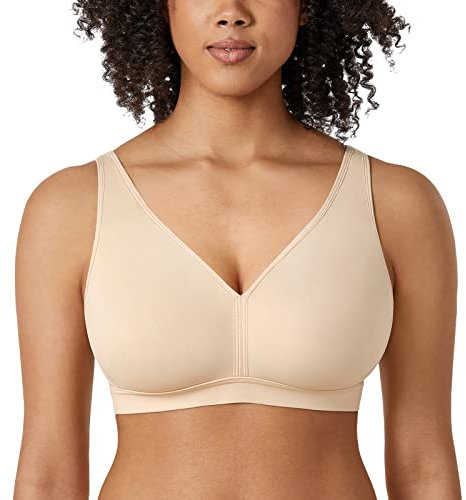 AISILIN Non Wired Bras for Women Comfort Wireless Bralette Support Full Coverage Unlined Soft T Shirt Plus Size Bra Beige 48G
