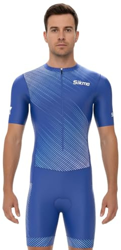 Traje de ciclismo para hombre, acolchado de gel, de una pieza, diseño sublimado, azul, L