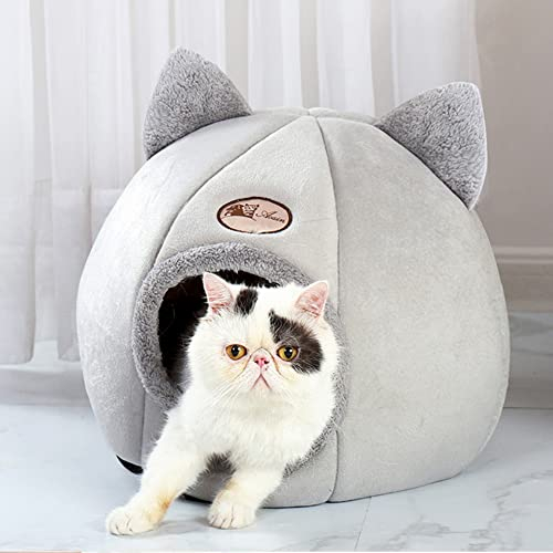 Katzenhöhle Bett, Katzenbett for Katzen und kleine Hunde, Weich Haustierbett Mit Ohren, Halbgeschlossenes Katzenbett, Bequem Zelt/Haus for Katzen