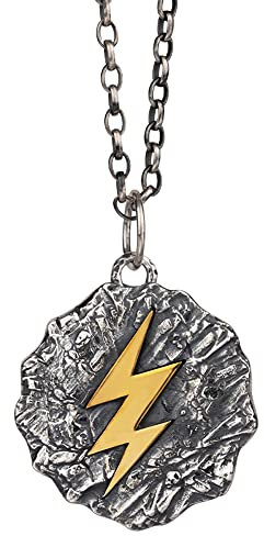 ForFox Zweifarbig 925 Sterling Silber Flash Blitz Bolzen Halskette Goldener Zeus Thunderbolt Anhänger für Herren Damen 60cm Kette