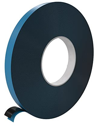 Wooden World Cinta doble cara espuma EVA negro - grosor 1 mm, pegamento acrílico 19 MM 50 M, divisor azul