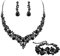EVER FAITH Statement Halskette Ohrringe und Armband Set für Damen österreichische Kristall Tropfen Cluster Schmuckset Schwarz Schwarz-Tone