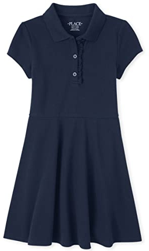 The Children's Place,Short Sleeve Ruffle Polo Dress,Tidal,Medium (7/8)
