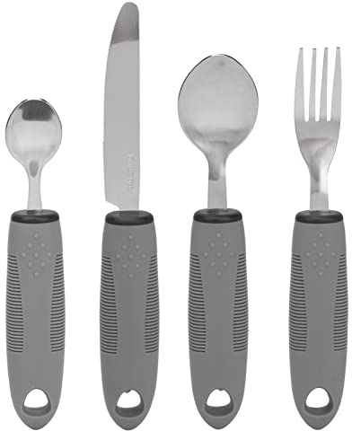 Adaptive Utensils, Non Slip Handles, Weighted Utensils for Hand Tremors, Arthritis, Parkinsons or Elderly Use, Stainless Steel Knife, Fork, Spoons, Easy Grip Cutlery for Adults