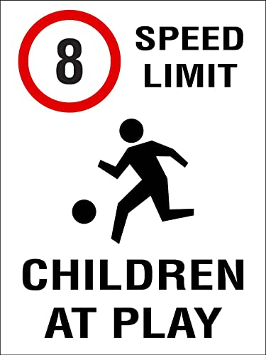 Warnschild 8 Km Geschwindigkeitsbegrenzung Kinder Beim Spielen Personalisierte Gefahrenhinweis Retro Blechschilder 20X30Cm, Beschilderung