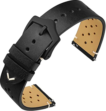 ANNEFIT Vintage Leder Uhrenarmband, Schnellverschluss Ersatzband 20mm mit Schwarz Schnalle für Herren Damen (Schwarz)