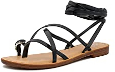 QUEEN HELENA Infradito Sandali alla Schiava Bassi con Lacci Donna Y5009 (Nero, Sistema Taglie Calzature EU, Adulto, Donna, Numero, Media, 38)