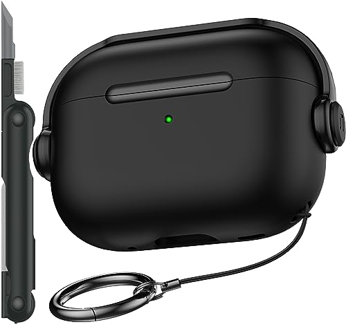R-fun Compatible with Airpods Pro 2nd/1st Generation Case Cover (2022/2019) with Secure Lock, Music Headset Earphone Protective Case with Cleaning Kit Compatible with Airpods Pro case, Black