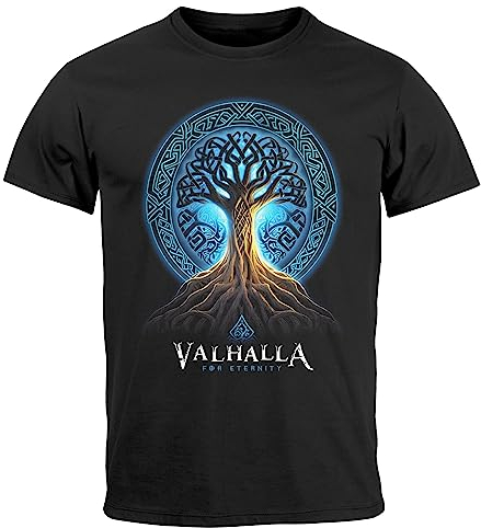 Neverless® Herren T-Shirt Lebensbaum Weltenbaum Valhalla Wikinger Nordmänner Mythologie schwarz 5XL