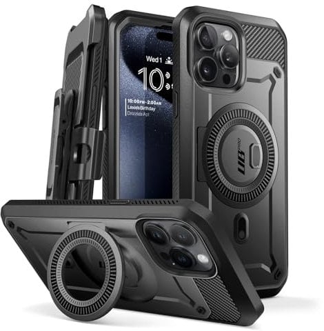 SUPCASE Unicorn Beetle Pro Mag Case for iPhone 15 Pro 6.1, Compatible with MagSafe Full Body Rugged Case with Built-in Screen Protector & Kickstand & Belt-Clip (Black)