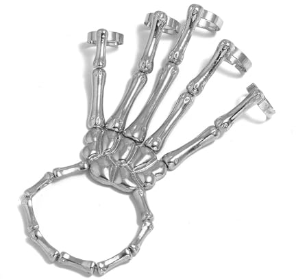 Punk Finger Ring-Link-Armband für Frauen, Hip Hop & Punk Style, Vielseitig, Fünf Finger Ring & Einstellbares Unisex Handgeschirr Armband/Armreifen für Parties