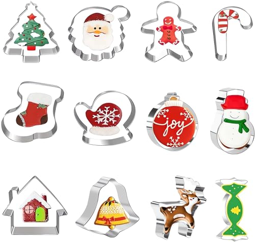 GUO-YING Juego de 12 Cortadores de Galletas Navidad,Moldes Galletas Navidad,Cortadores de Galletas NavideñAs Para Hornear Decoraciones de Pasteles