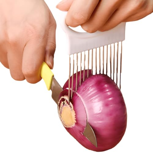 1PCS Stainless Steel Onion Cutter, Unlock Chef-Worthy Slicing Skills, Vegetable Slicer Holder and Onion Chopper, Slicing Cutting Vegetable Tomato Potato Fruit Meat Kitchen Gadgets Tools (Green)