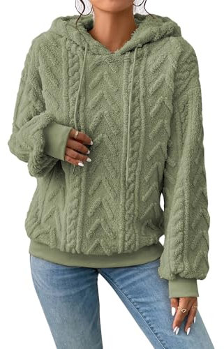 Zetieny Donna Felpa con Cappuccio in Pile Pullover Jacquard a Maniche Lunghe Top Casual Oversize con Coulisse