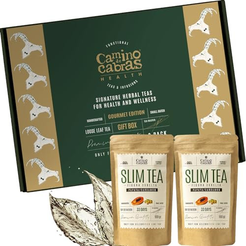 Tisane Confezione Regalo SLIM TEA – Tisana Drenante, Detox, dimagrante Forte, Brucia Grassi - Te verde, Zenzero, Mate, Equiseto, Ibisco, Betulla, Ortica, Papaya, Dente di Leone, Cardamomo, 2x 100g