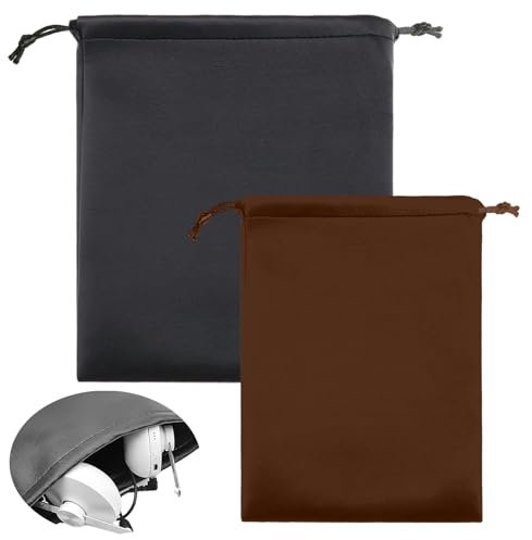 KkvoGmle Headphone Storage Bag, PU Leather Headset Drawstring Pouch, Universal Earphone Storage Bag with Drawstring Headphone Carrying Bag for Earphones Jewellery for Outdoors Camping Travel