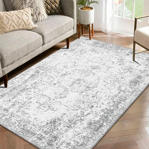WONGS BEDDING Vintage Teppich Wohnzimmer Schlafzimmer Grau Grünlich Teppich Boho Kurzflor Teppiche Groß Waschbar Weich rutschfest Orientalisch Design, 200x280 cm