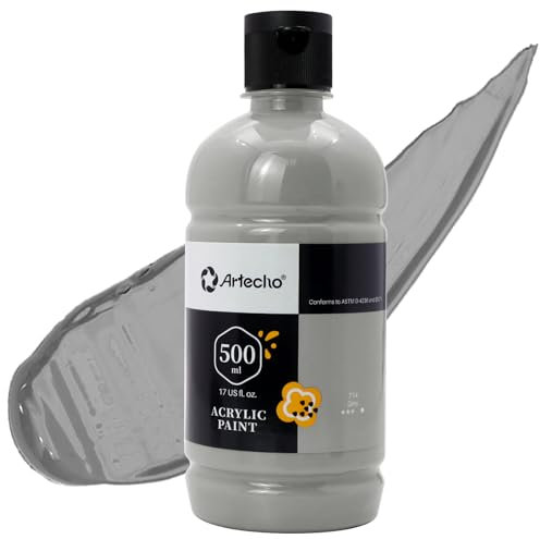 Artecho Vernice Acrilica per Arte, Grigio, 500 ml, per Legno, Tessuto, Artigianato, Tela, Pelle e Pietra, Colori Acrilici per Dipingere Adatto per Principianti e Pittori Professionisti