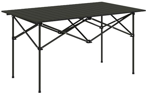 Outsunny Mesa Plegable Camping de Metal 95x55x50 cm con Tapa Enrollable y Bolsa de Transporte Mesa de Picnic Portátil Ligera para Acampar Senderismo Playa Negro