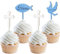 12 Stück Holz Cupcake Toppers Kommunion Junge, Tortendeko Konfirmation Junge, Holz Fische Taube Kreuz Cake Topper Kommunion Taufe Deko für Erstekommunion Deko, Taufe Party Dekoration (Mix Blau)
