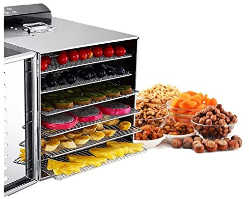 Deshidratador de alimentos 6 bandejas Deshidratador de alimentos de acero inoxidable Bocadillos Secador de deshidratación Frutas Verduras Hierbas Secado de carne Mac para uso doméstico Alimentos