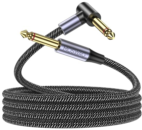 MOSWAG Cable de Guitarra 3M, Cable de Instrumento 6.35mm, Cable de Amplificador de Guitarra Eléctrica TS de 6.35mm Compatible con Bajo, Guitarra Eléctrica, Amplificador