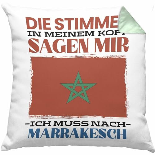 Trendation Marrakesch Kissen mit Füllung 40x40 Urlaub Heimat Geschenk Spruch Marokko Geschenkidee (Grün)