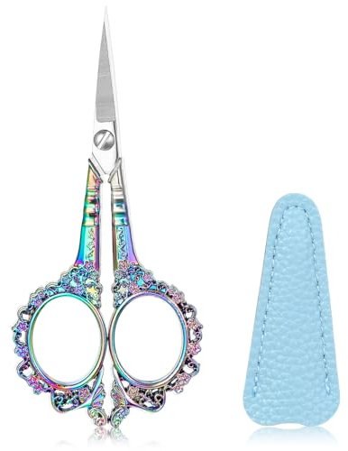 Andibro Kleine Stickschere,Retro Handarbeitsschere mit PU-Überzug,Edelstahl Stoffschere Handwerkliche Nähschere Bastelscheren Textilschere Fadenschere für Haushalt Schule Basteln Büro(Blau)