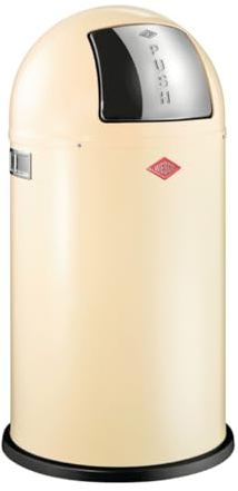 Wesco Pushboy Mülleimer in der Farbe mandel, pulverbeschichtetes Stahlblech, 50 Liter Volumen, große Edelstahlklappe, herausnehmbarer Innenbehälter