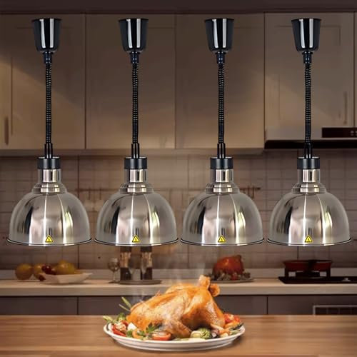 Aocay Lamparas de Calor Hosteleria, Lampara Calor Cocina Altura Ajustable, 19 cm/25 cm Lámpara de Calor para Alimentos para Cocina y Comedor Buffet(Color Acero-25cm, 4 Piezas)