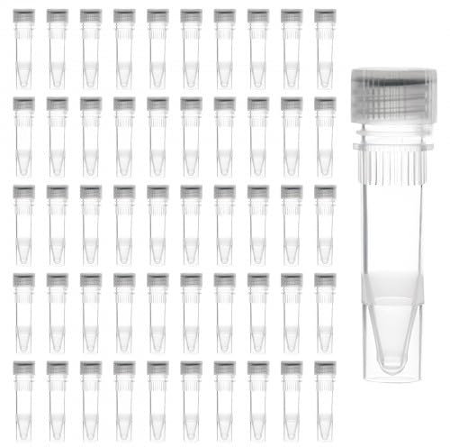 50 Stück 1.5 ml Reagenzglas Kunststoff Zentrifugenröhrchen mit Schraubverschluss, Kunststoff Kryoröhrchen, Fläschchen Labor Gefrierröhrchen, Probenröhrchen, Klare Probe Vorratsbehälter für Labor