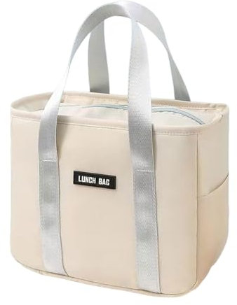 kesurpae Bolsa de almuerzo negra grande para mujer, lonchera térmica duradera con cremalleras fuertes, bolsas para la comida grandes de poliéster para mujer, beige