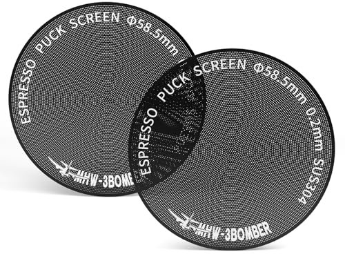 MHW-3BOMBER Puck Screen 58,5mm 2 Stück – 0,2mm Ultrafeines Titan-beschichtetes Espresso Sieb, Wiederverwendbarer Metallfilter für 58mm Siebträge, Espresso Zubehör für Baristas, Modell: FG7046B-OS