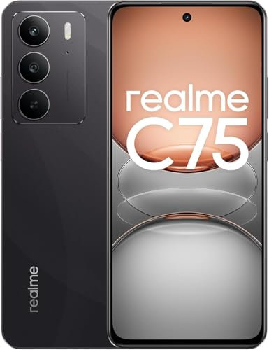 realme C75 Smartphone 8 + 256 GB, resistencia ultra al polvo y al agua IP69, cristal ArmorShell, batería 6000 mAh, cámara con IA de 50 MP, pantalla de 6,72 pulgadas con 90 Hz, negro (sin adaptador)