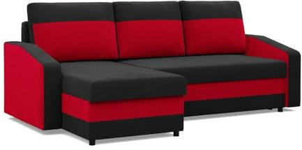 Mebligo - Ecksofa mit Schlaffunktion, Universelle Seite, Schwarz + Marineblau (Mikro 15 + Mikro 22)