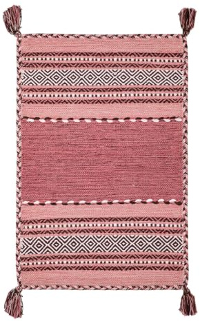 Teppich ANTIQUE-KILIM rosa handgewebt aus Baumwolle und Chenille 120 x 180 cm