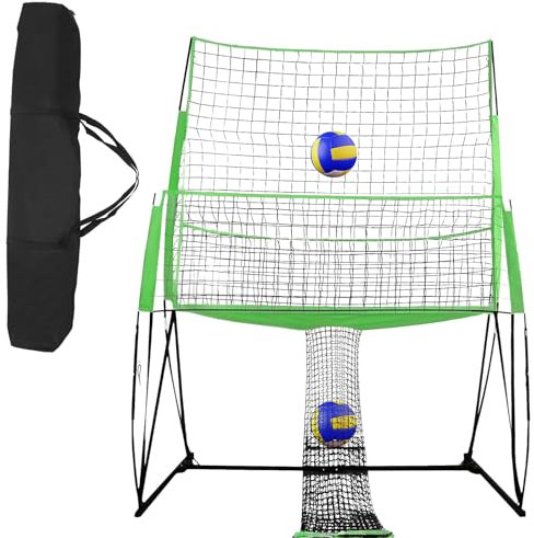 Volleyballnetz Trainingssystem, Tragbares 3-in-1 Volleyball Netz mit Tragetasche, Höhenverstellbar Volleyball-Rebounder für Hinterhof-Schlägerteam Solo-Trainingsgeräte, 2.44 * 3.35 M (Grün)