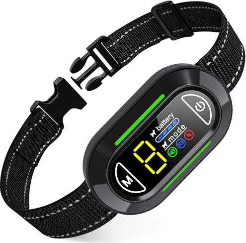 Collier Anti Aboiement Chien, Rechargeable Collier Chien avec 4 Modes Son/Vibration/Choc Electrique, Réglable 5 Niveaux de Sensibilité, Étanche IP67 pour Gros Petit Chien - Noir