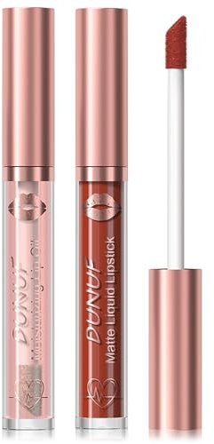 Jutqut 2 in 1 Lipgloss and Lip Oil Set, Moisturising Makeup Lipstick, Long Lasting & Waterproof Lip Gloss, Matte Natural Lip Tint, Glossy Nourishing Plumper Finish Transparent Lippenöl #10