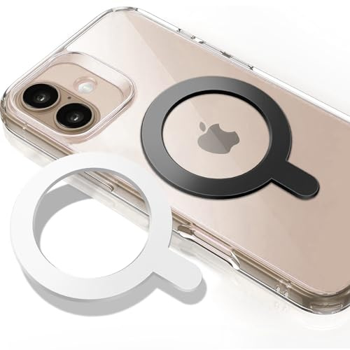 Mugust 2 Stück Magnet Ring Aufkleber für MagSafe Ring HaloLock, MagSafe Sticker 360, Universelles Magnetisches Konvertierungsset, für iPhone 16/16e/15/14/13/12/11/X, Galaxy S24/S23/S21 (Schwarz+Weiß)