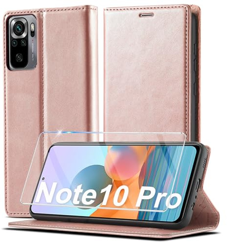 Ailicici für Xiaomi Redmi Note 10 Pro/ 10 Pro Max Hülle Leder, Mit Schutzfolie, Handyhülle für Xiaomi Redmi Note 10 Pro Klapphülle Klappbar, Leder Flip Kartenfach Wallet Case Cover Schutzhülle