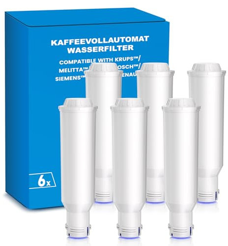 AquaStrata 6 Kaffeewasserfilter Ersatz für Melitta® Filterpatrone, Melitta® Pro Aqua, Nivona® Wasserfilterpatrone, Krups® F088, Nivona® Café Romatica, Bosch® Kaffeevollautomaten, BPA-frei & Entkalkung