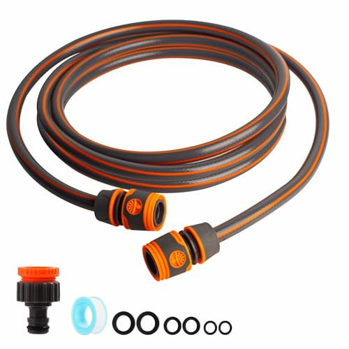 Garden Hose Connection Kit - 5M Short Hose Pipe with 3/4 & 1/2 Adapters, Tap Connectors for Reel, Cart, Sprayer