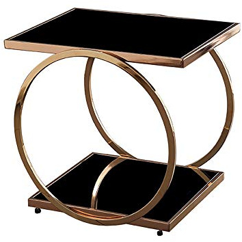 SaryEdge Telefontisch, quadratischer Beistelltisch, 2-lagiger Couchtisch, Telefontisch, Ecktisch, Sofa-Beistelltisch aus gehärtetem Glas, 554051CM(Gold