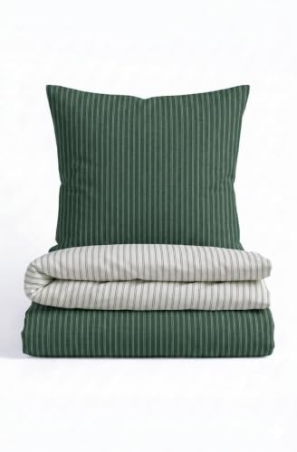 biberna Melange-Flanell Bettwäsche 0840507 WEBSTREIFEN 1x 155x220 cm + 1x 80x80 cm, dunkelgrün