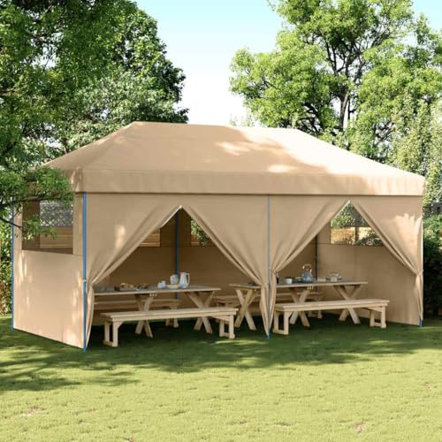 HETFTJN Pop-up Partyzelt Faltbar 580x292x315 cm Beige mit 4 Seitenteilen und stabilen Stahlrahmen für Garten Hochzeit Grillpavillon und Outdoor Events